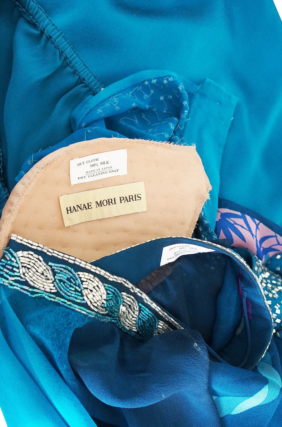 1970s Hanae Mori Couture Beaded Silk Chiffon Dress