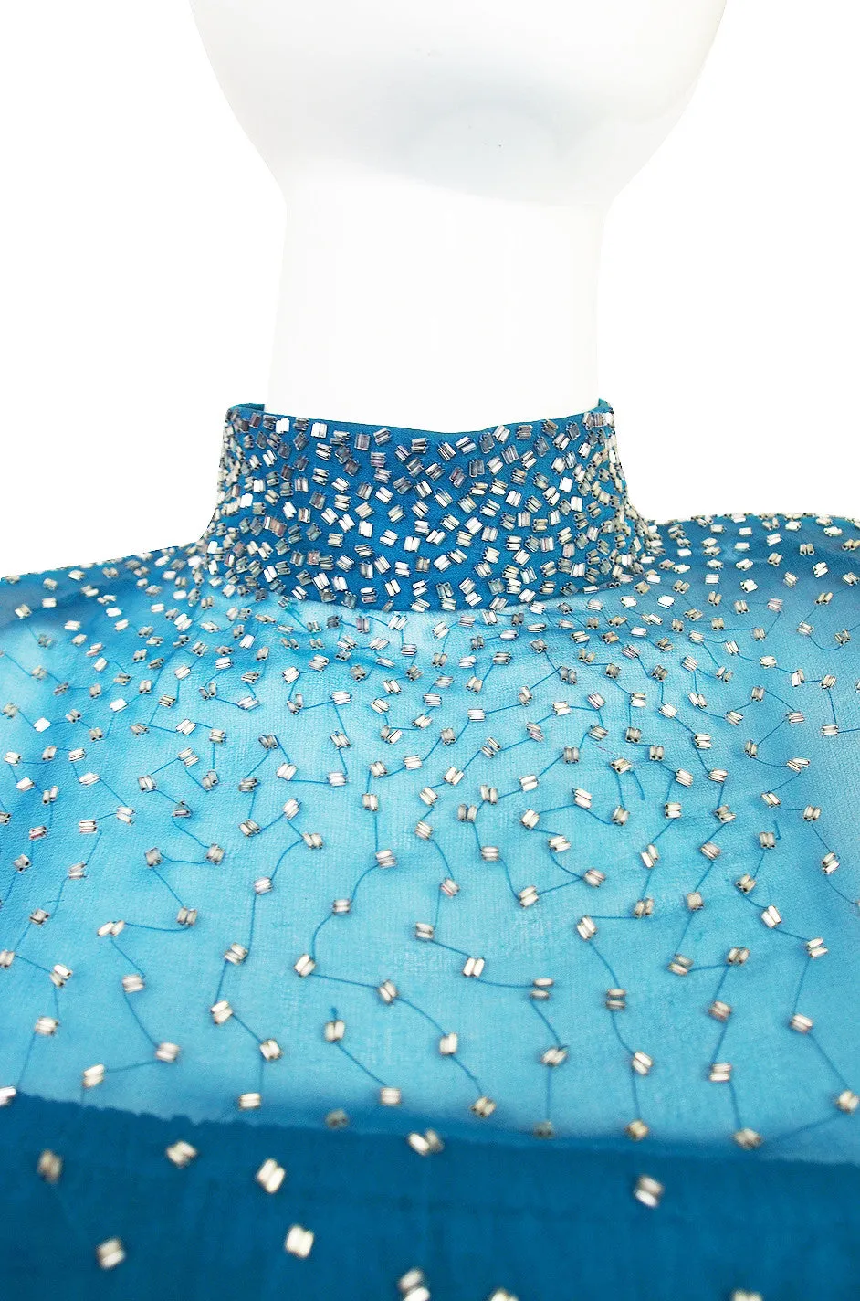 1970s Hanae Mori Couture Beaded Silk Chiffon Dress