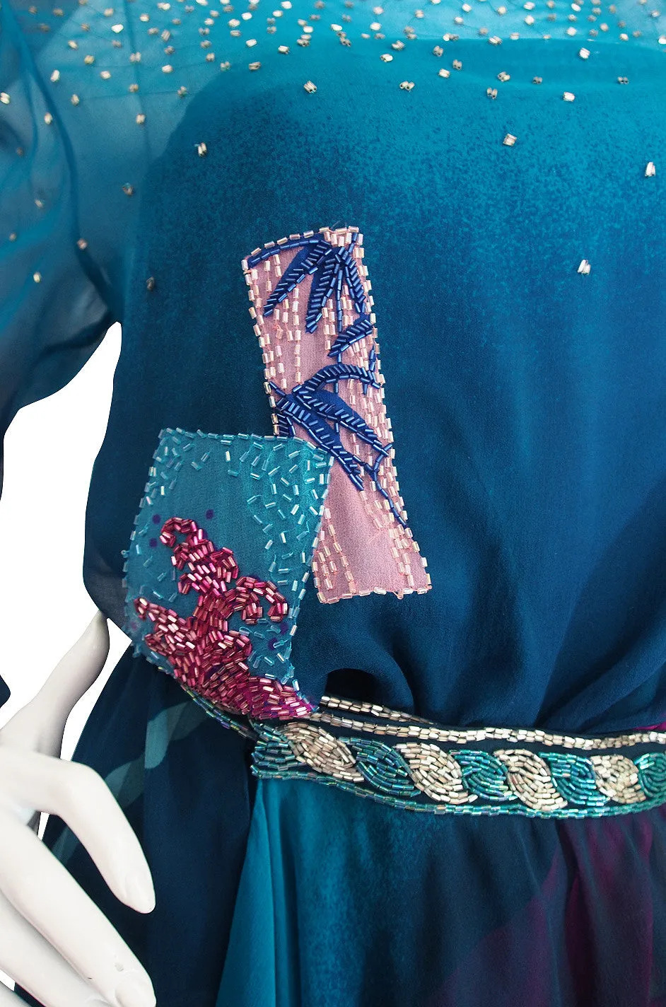 1970s Hanae Mori Couture Beaded Silk Chiffon Dress