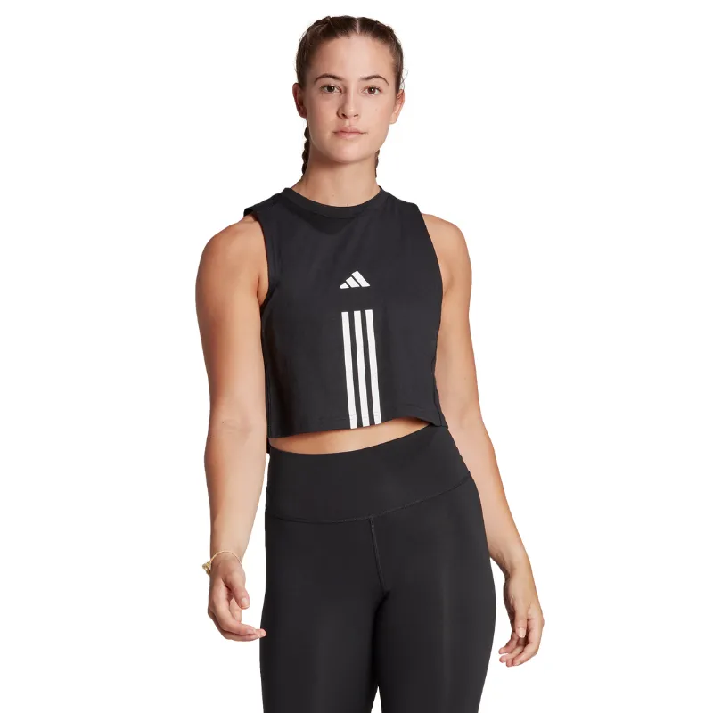 Adidas Train Essentials Train Cotton Cropped 3 Stripes Tank Top - Black/White