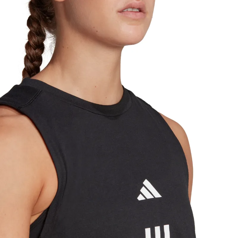 Adidas Train Essentials Train Cotton Cropped 3 Stripes Tank Top - Black/White