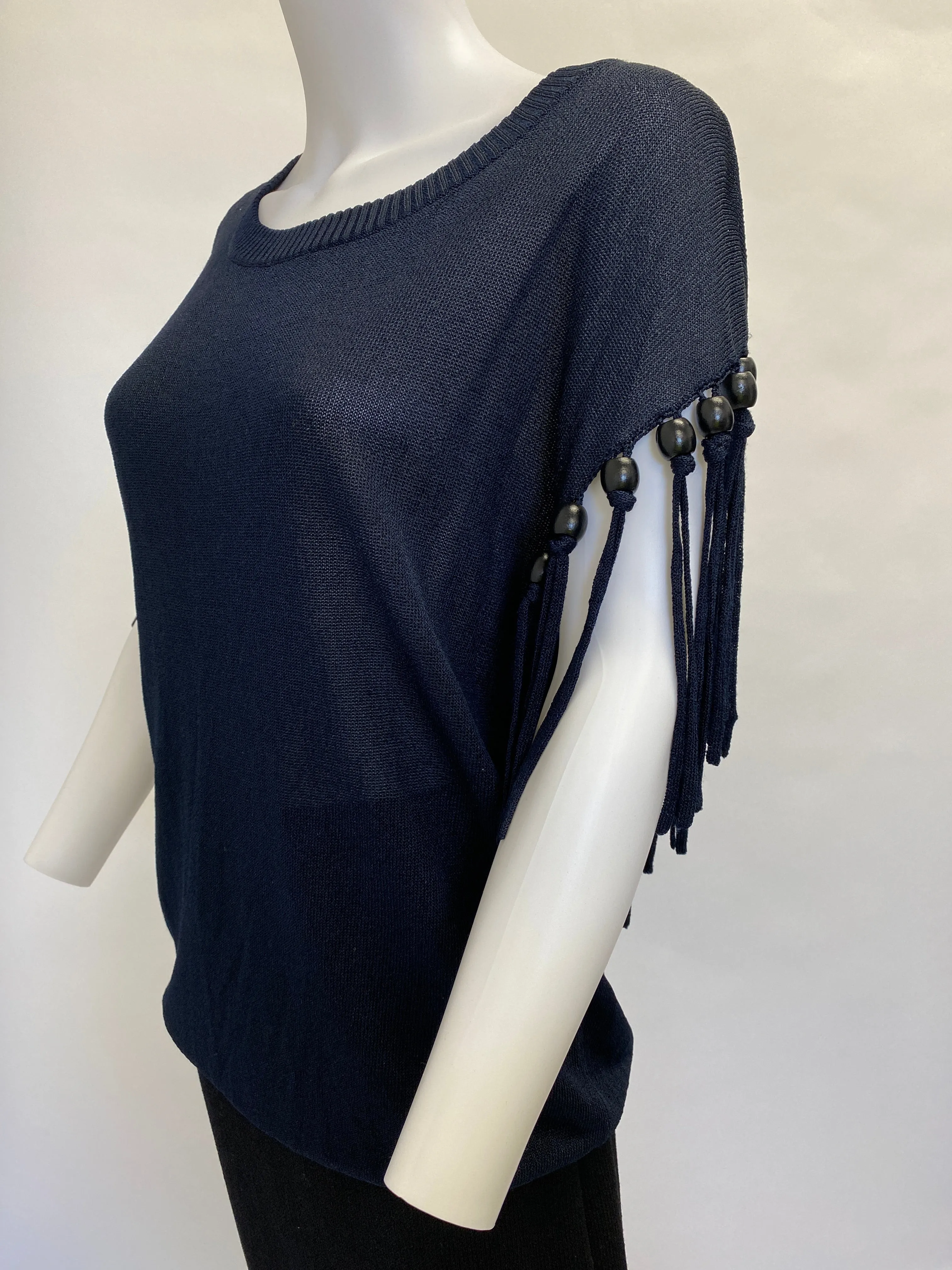 A.L.C Navy Knit Top with Beaded Sleeve