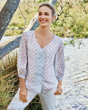 AMELIA Embroidered Print Viscose Top