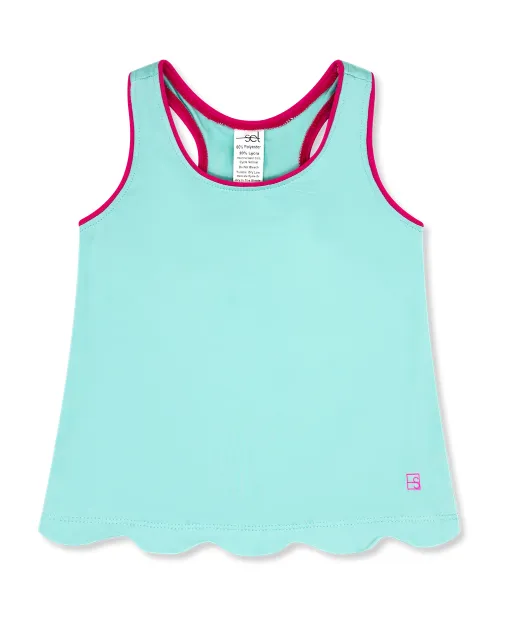 Anna Scallop Tank - Totally Turquoise, Power Pink