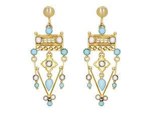 Antique Victorian Turquoise and Split Pearl Earrings in Low Karat Gold