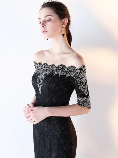 Appliques Lace Half Sleeves Evening Dress