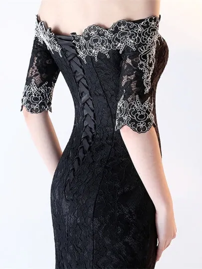 Appliques Lace Half Sleeves Evening Dress