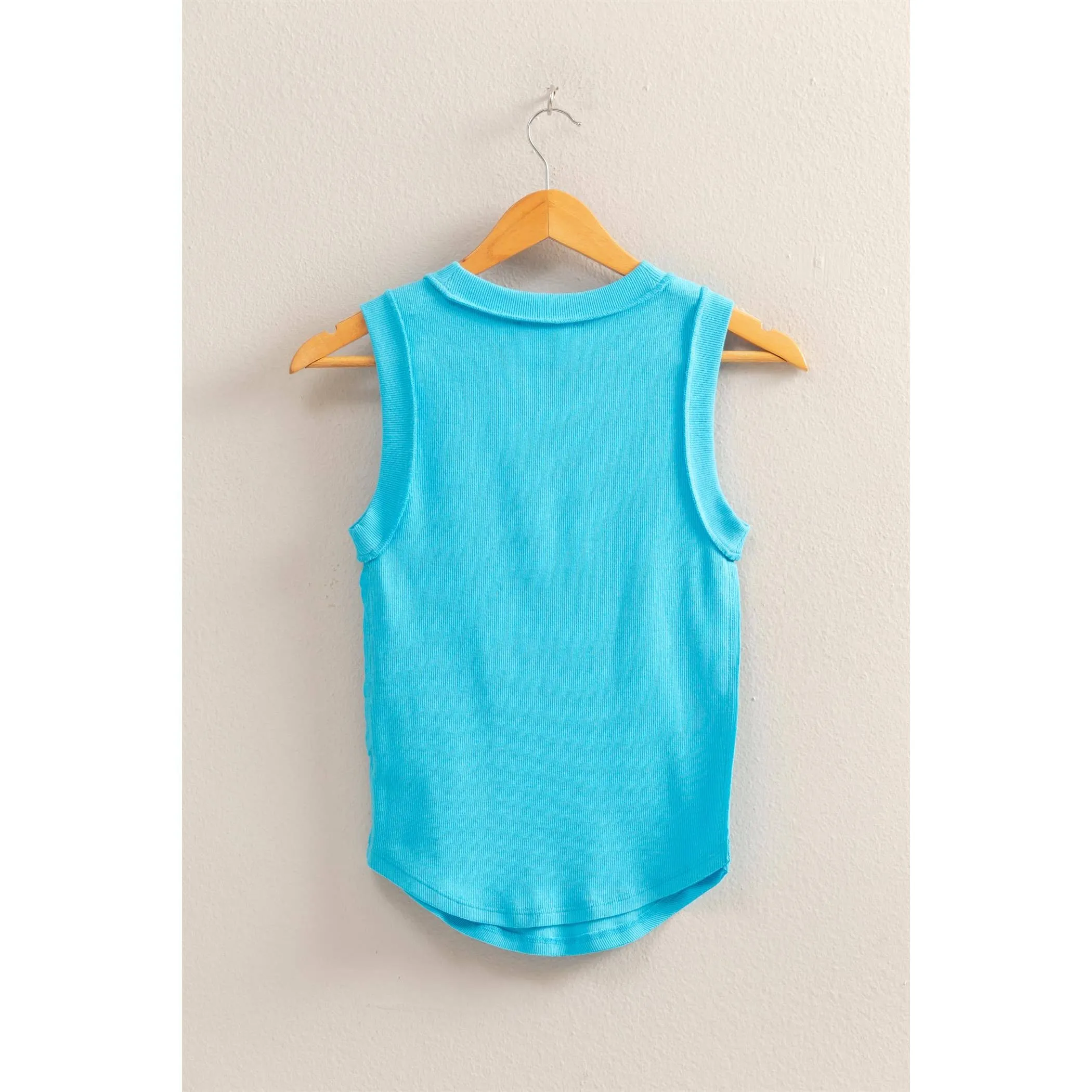 Aqua Blue Round Neck Ribbed Tank Top