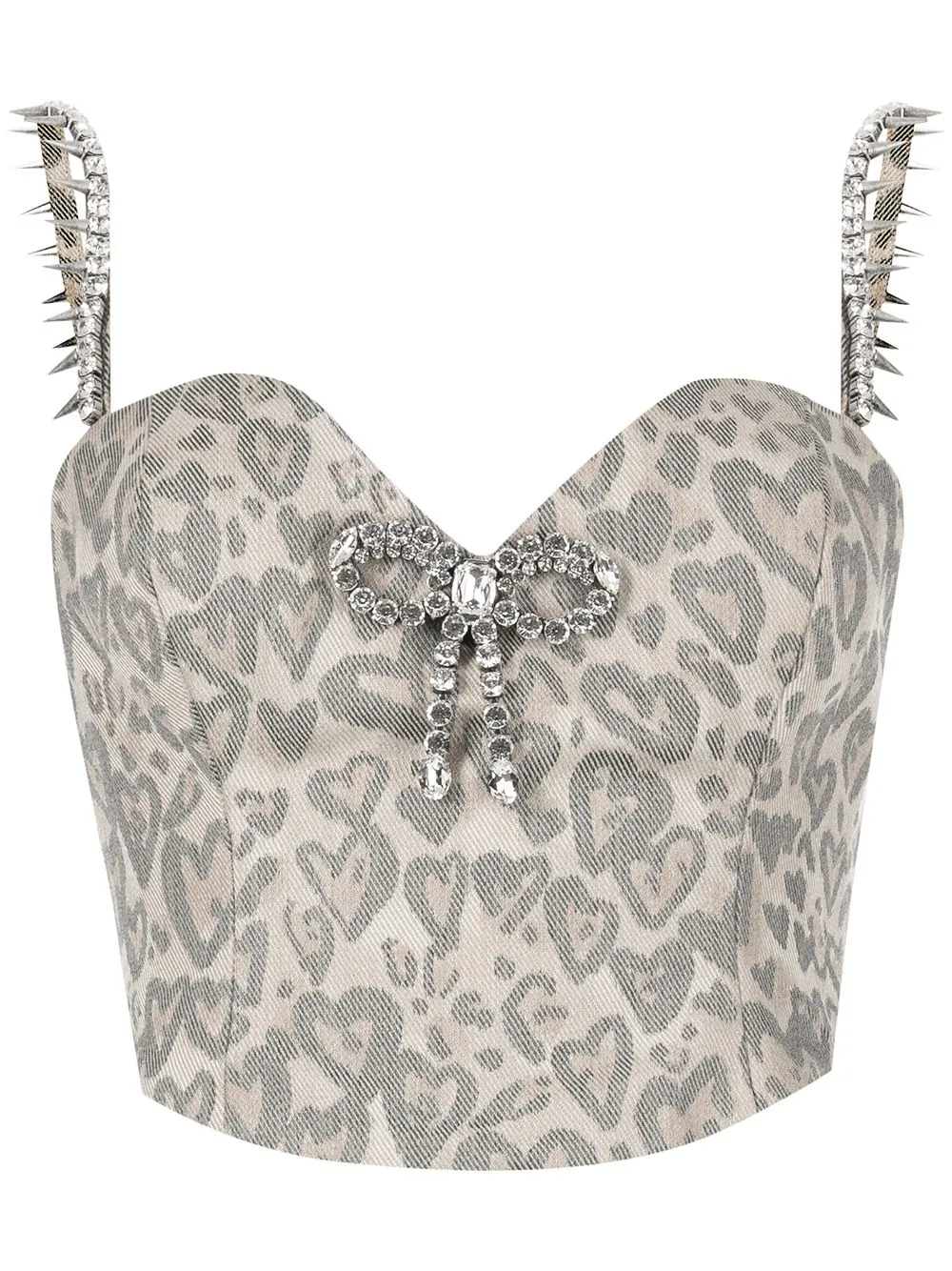 AREA Brown Heart Leopard Crystal  Bow Trim Bustier Top UK 8