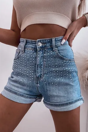 Ashleigh Rhinestone Denim Shorts – Blue Sparkle