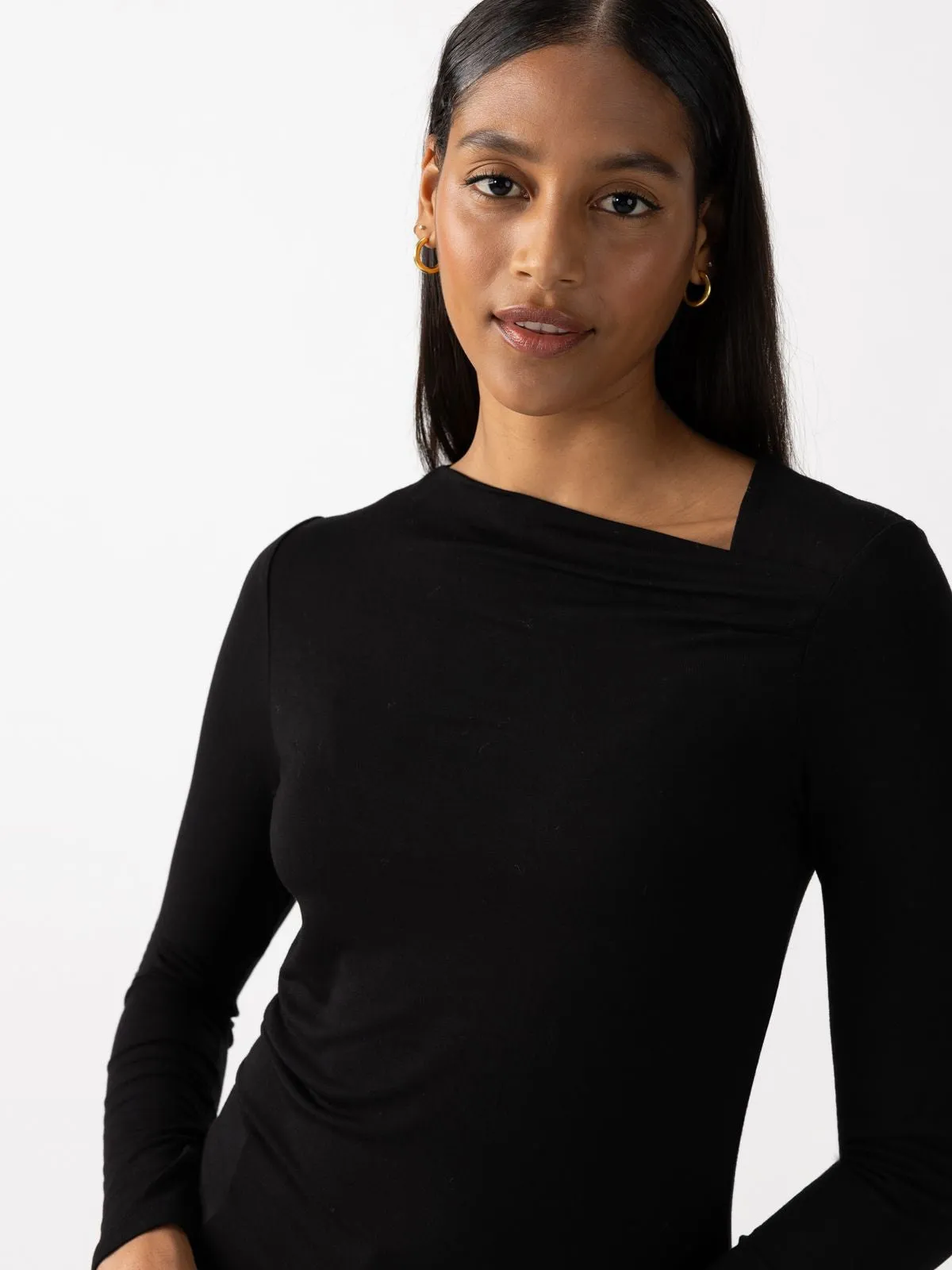 Asymetrical Neck Long Sleeve Top