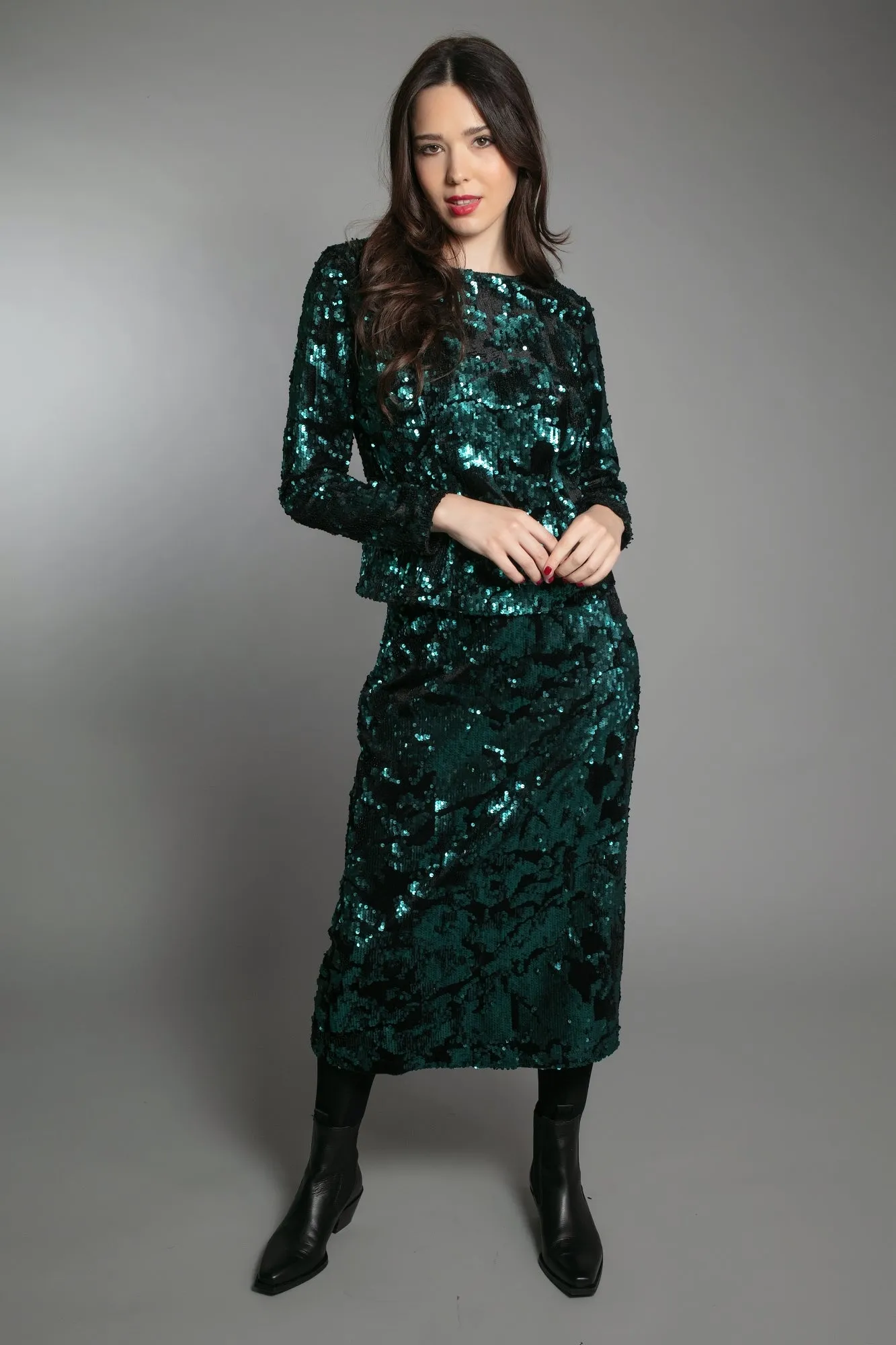 AUDREY SEQUIN TOP EMERALD