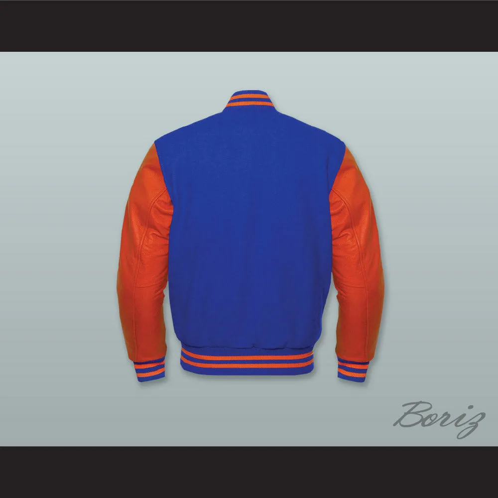 Austin John Hughes High School Royal Blue Wool and Orange Lab Leather Varsity Letterman Jacket