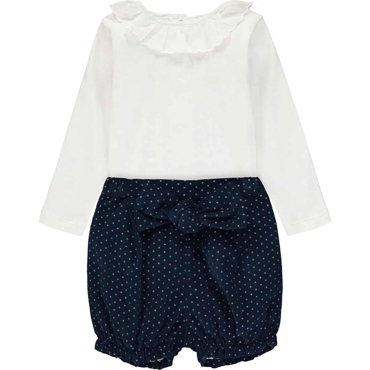 Baby Girl Outfit Set Bodysuit and Blue Sparkly Cotton Velvet Shorts
