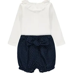 Baby Girl Outfit Set Bodysuit and Blue Sparkly Cotton Velvet Shorts