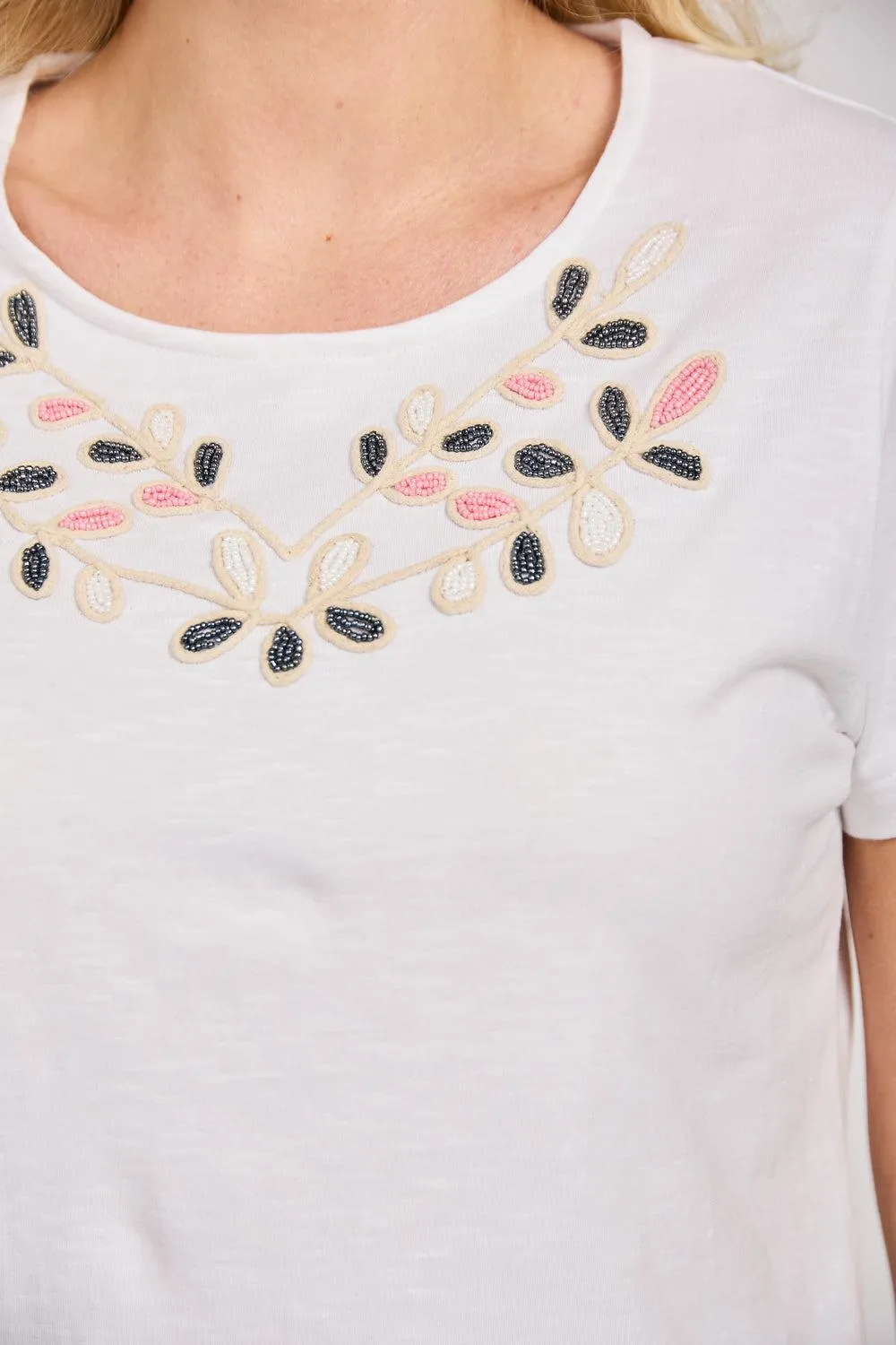 Beaded Floral Top - White