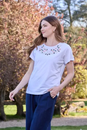 Beaded Floral Top - White
