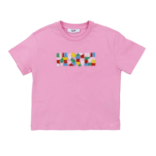 Beaded logo pink t-shirt by MSGM