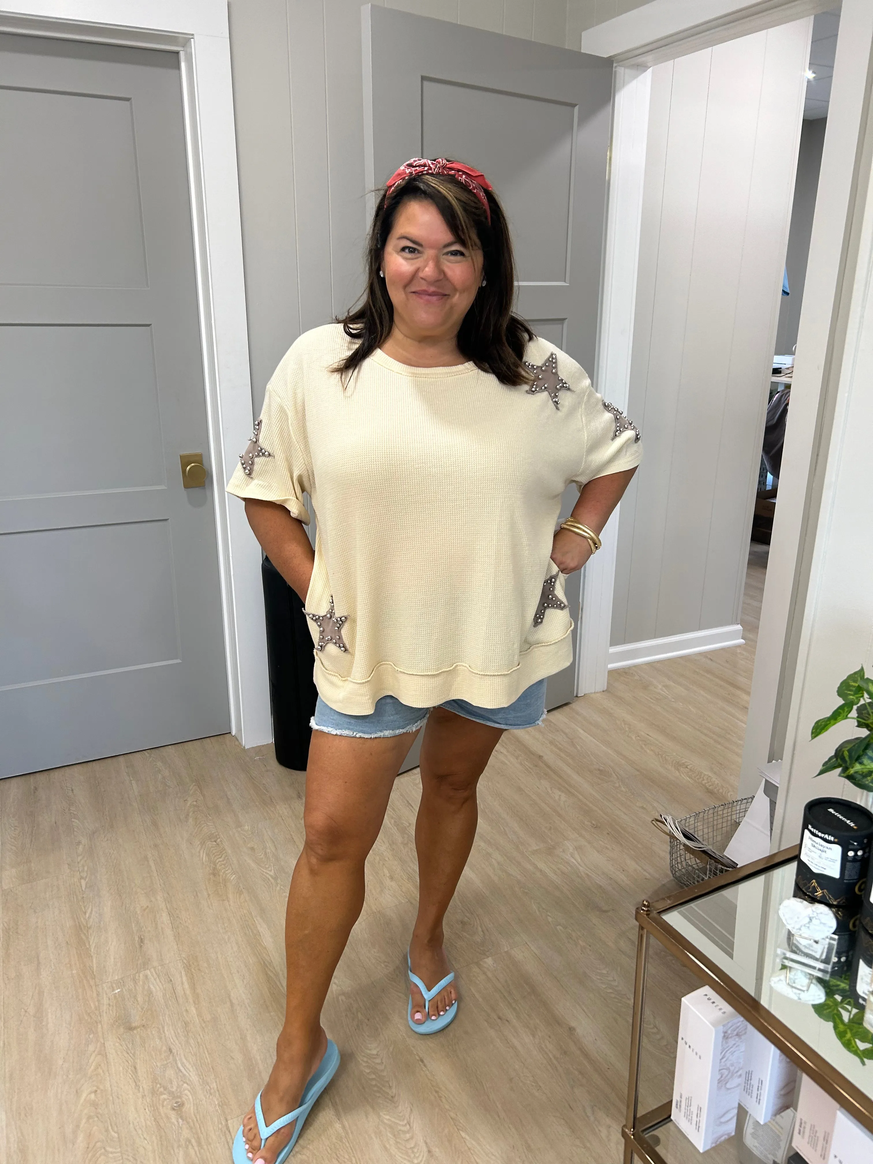 Beaded Star top in Taupe