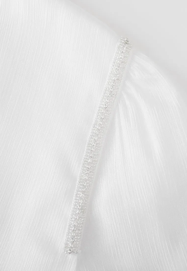 Beaded-trim Embellished Puffed-sleeve Chiffon Blouse