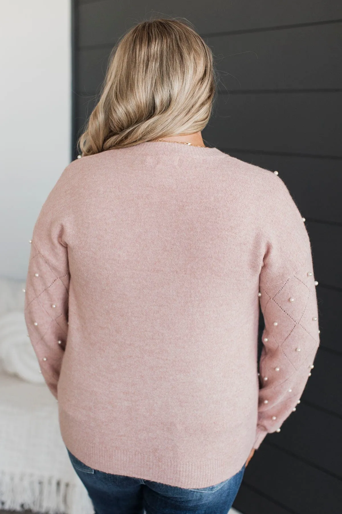 Beautiful Dreams Beaded Pointelle Sweater- Dusty Blush