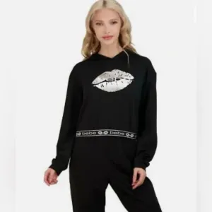 Bebe Logo Graphic Logo Print Cropped Hoodie