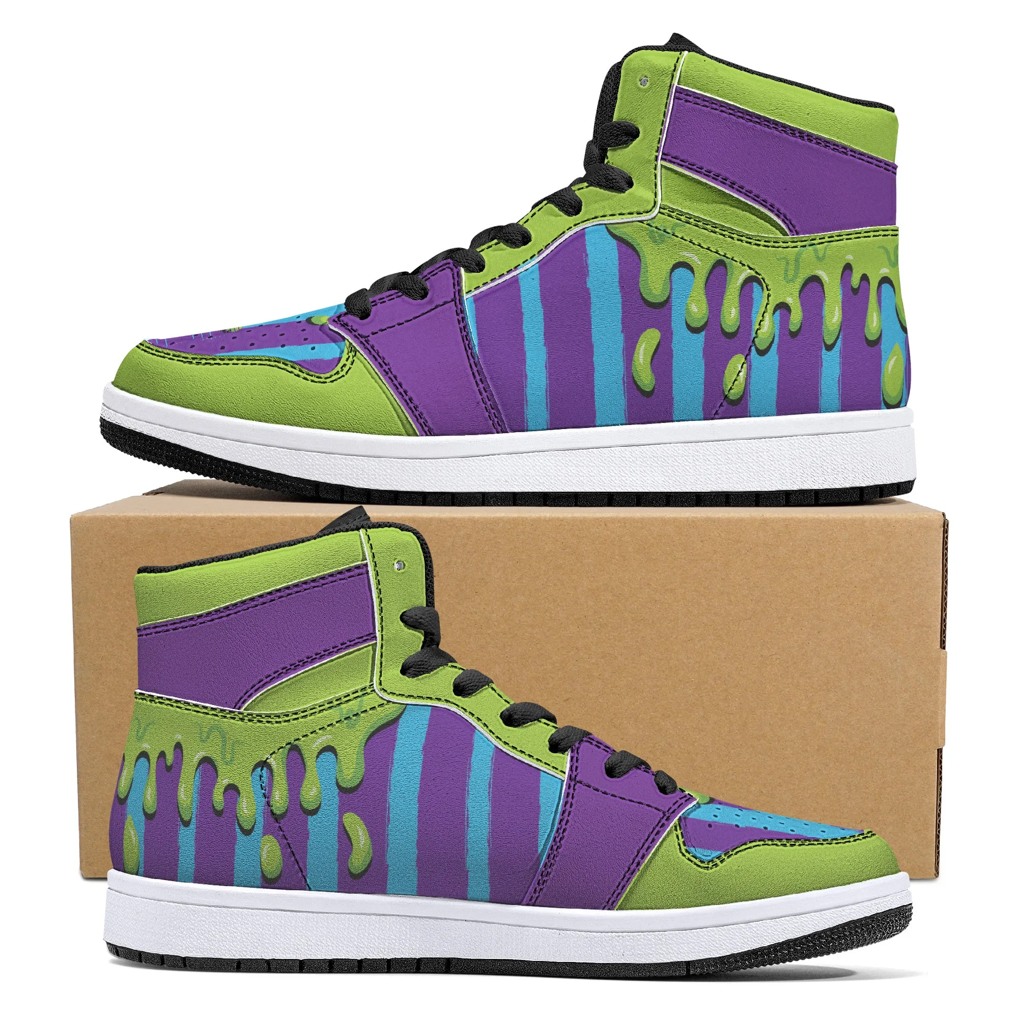 Beetlejuice Teal/Purple High-Top Faux Leather Sneakers /Unisex / - Black NEW