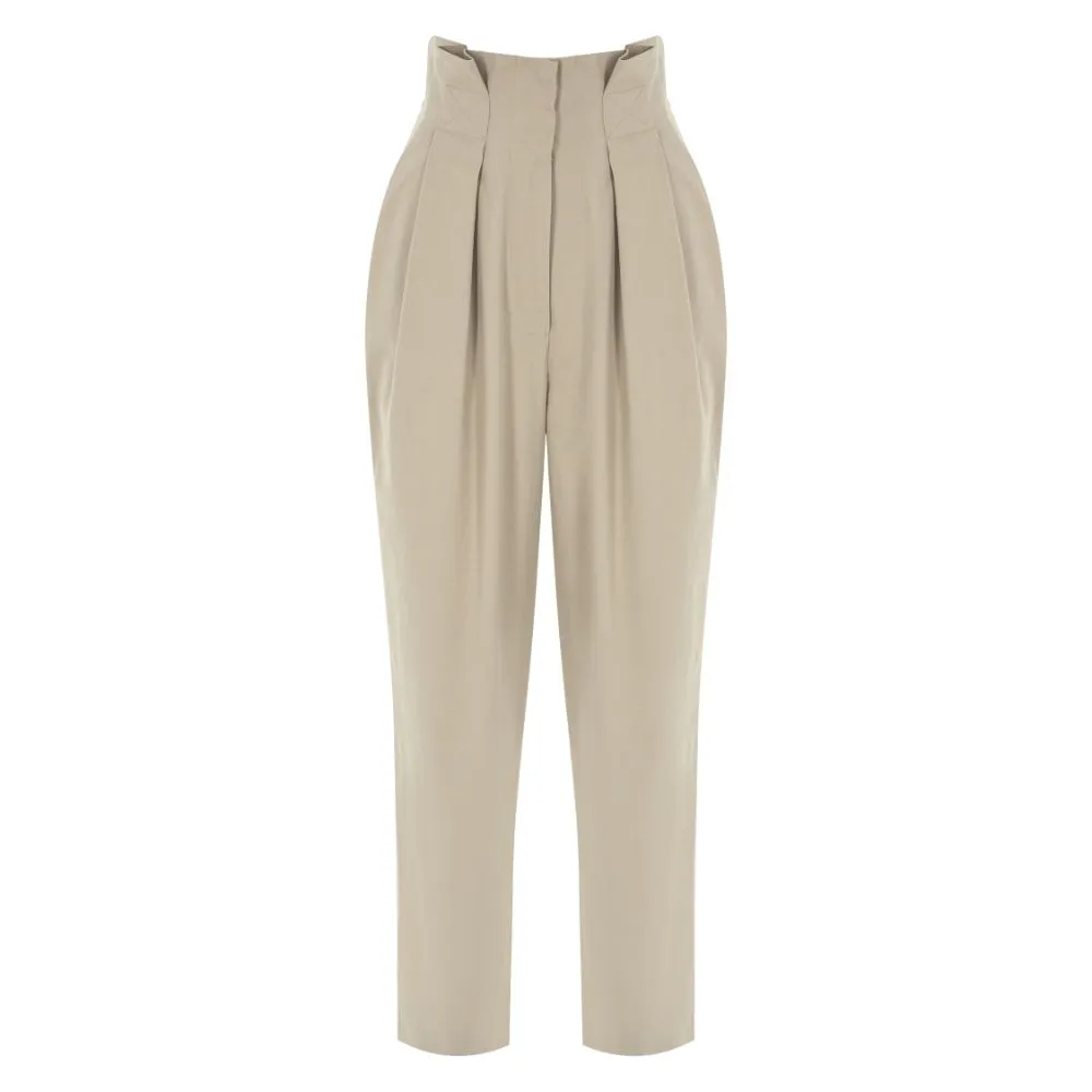 Beige High-Rise Canvas Pant