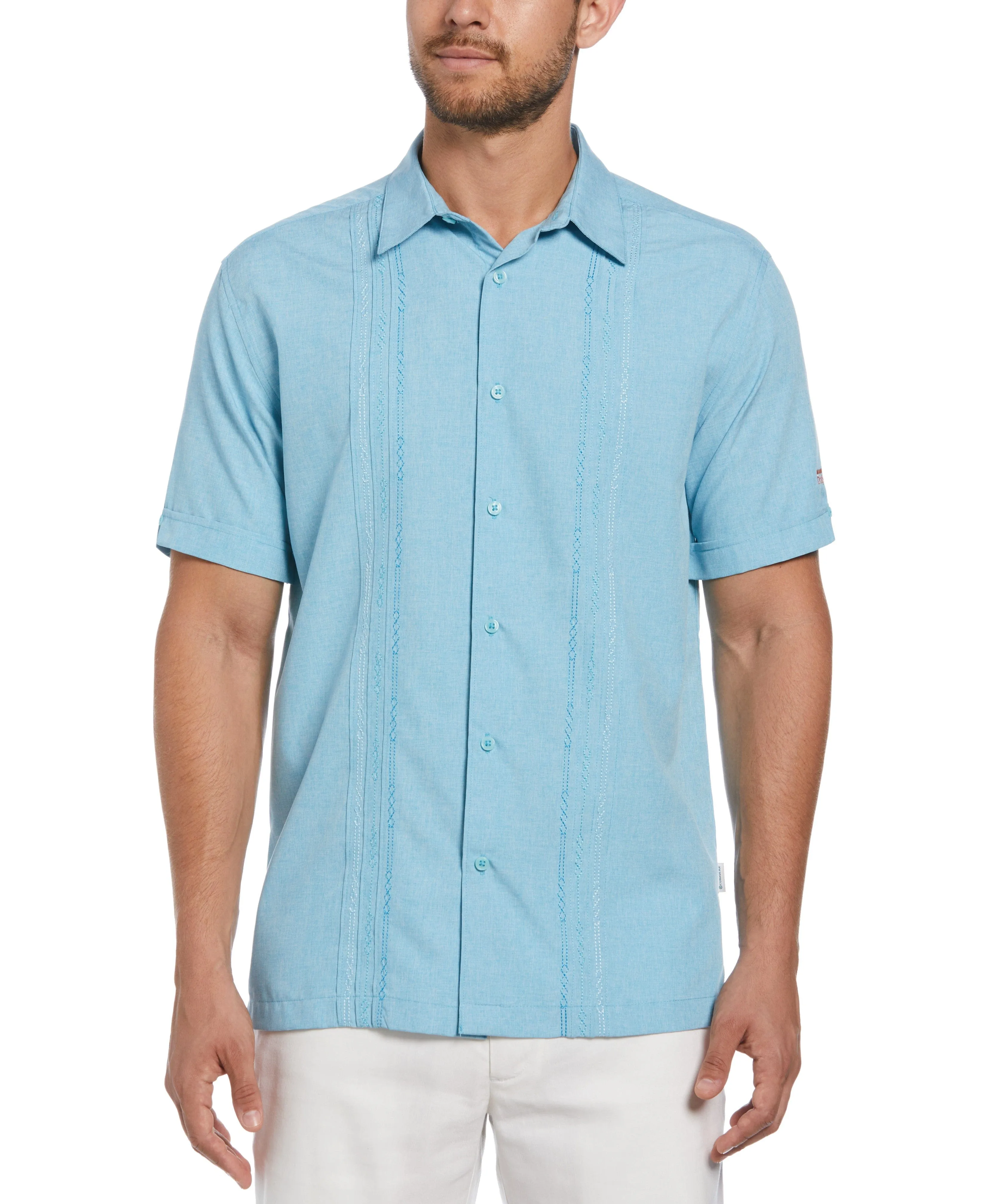 Big & Tall Miami Dolphins Geo Embroidered Panel Chambray Shirt