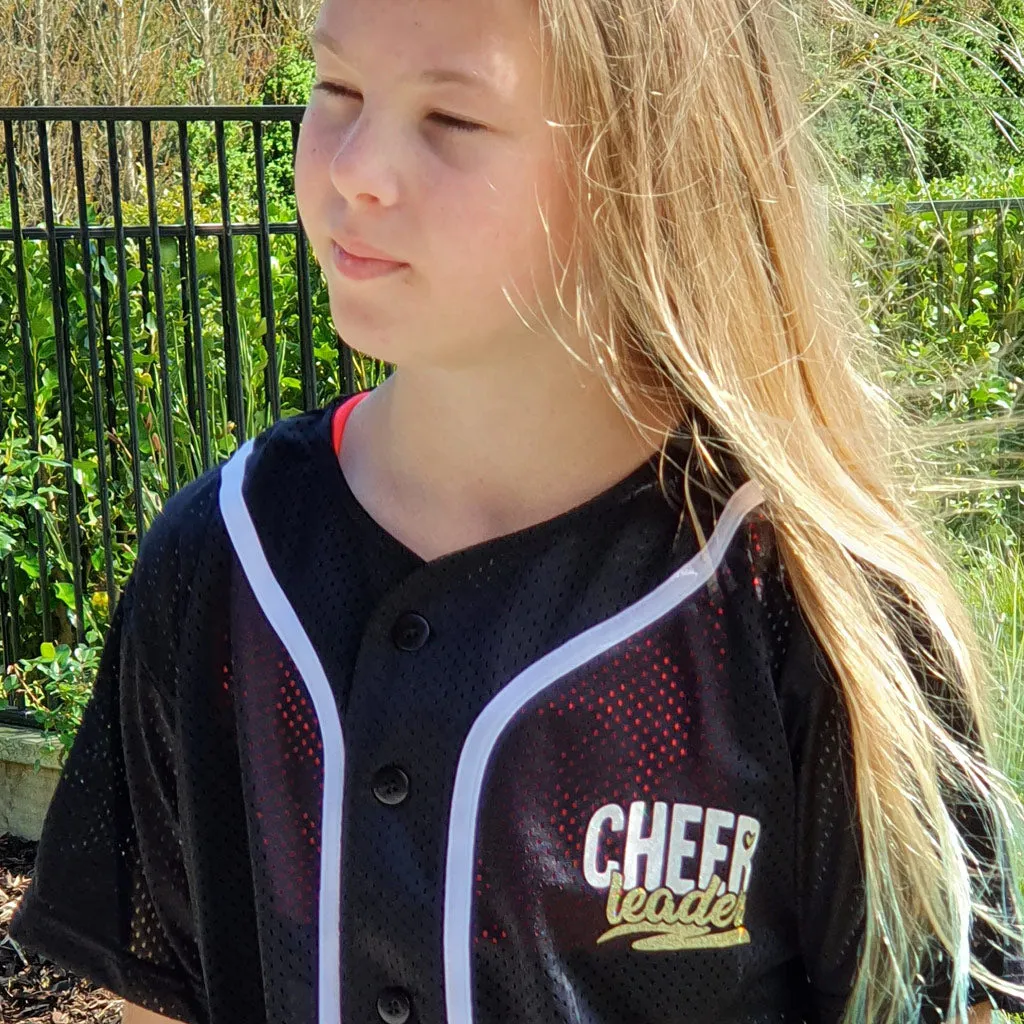 Black Cheerleader Glitter Baseball Jersey