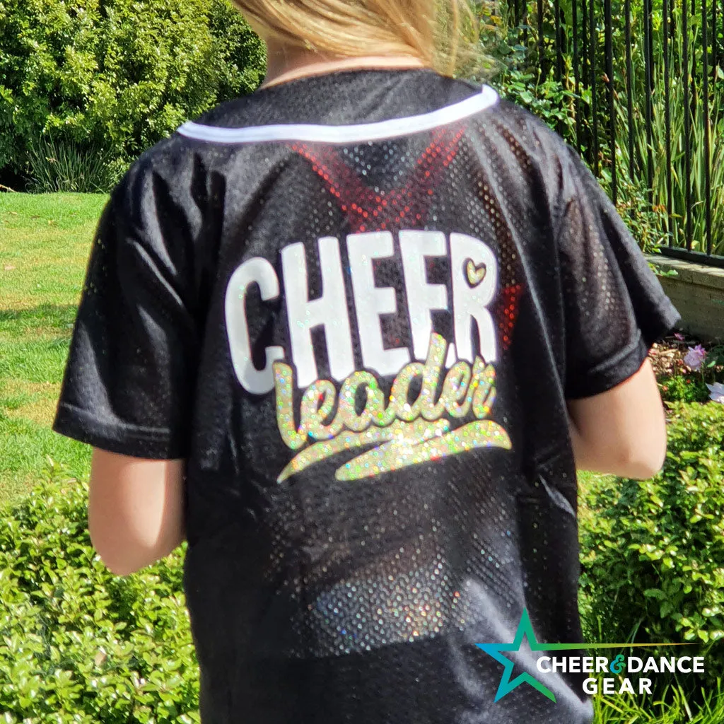 Black Cheerleader Glitter Baseball Jersey