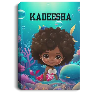 Black Girl Mermaid Personalized Canvas .75in Frame