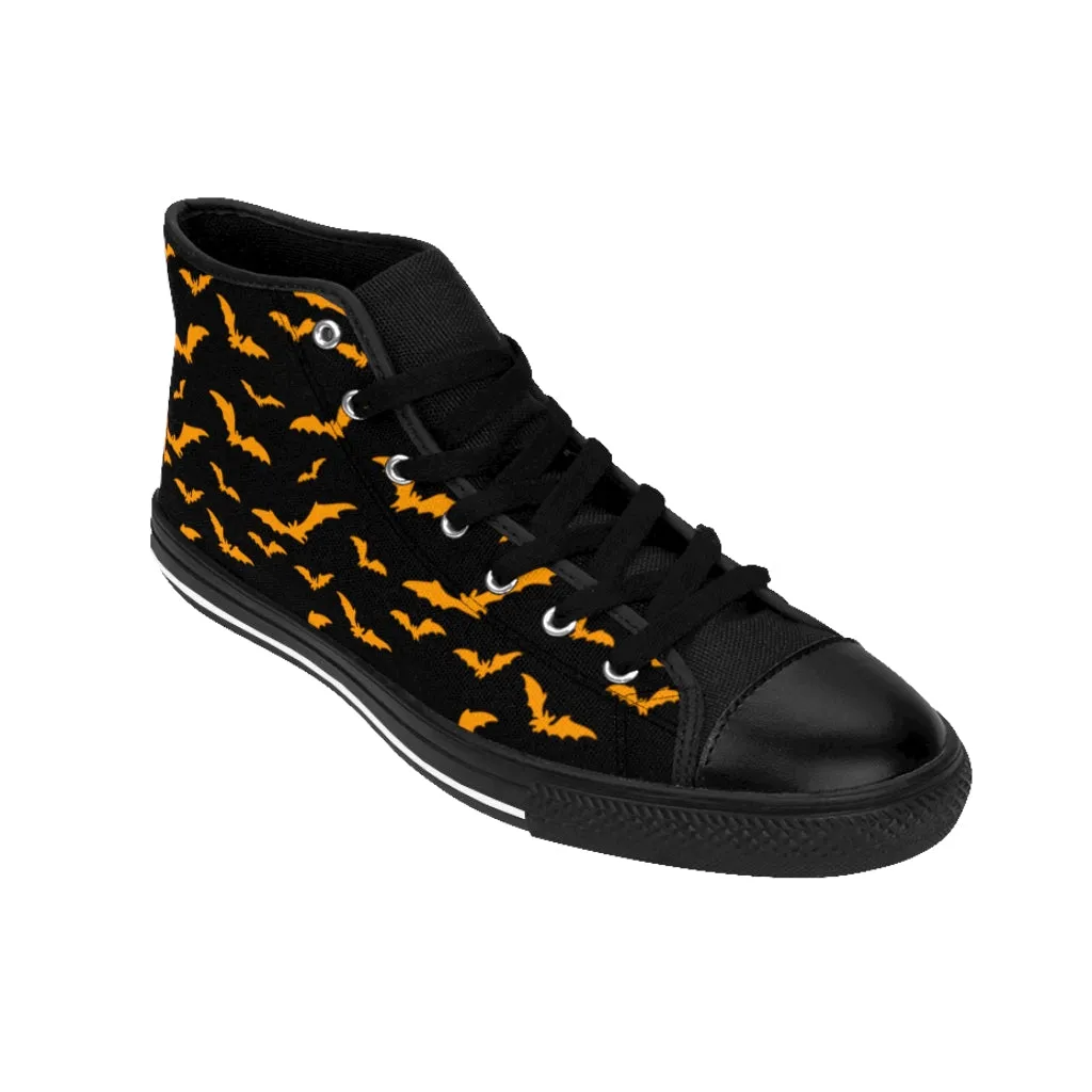 Black Men's High-top Sneakers w/ Orange Flying Bats