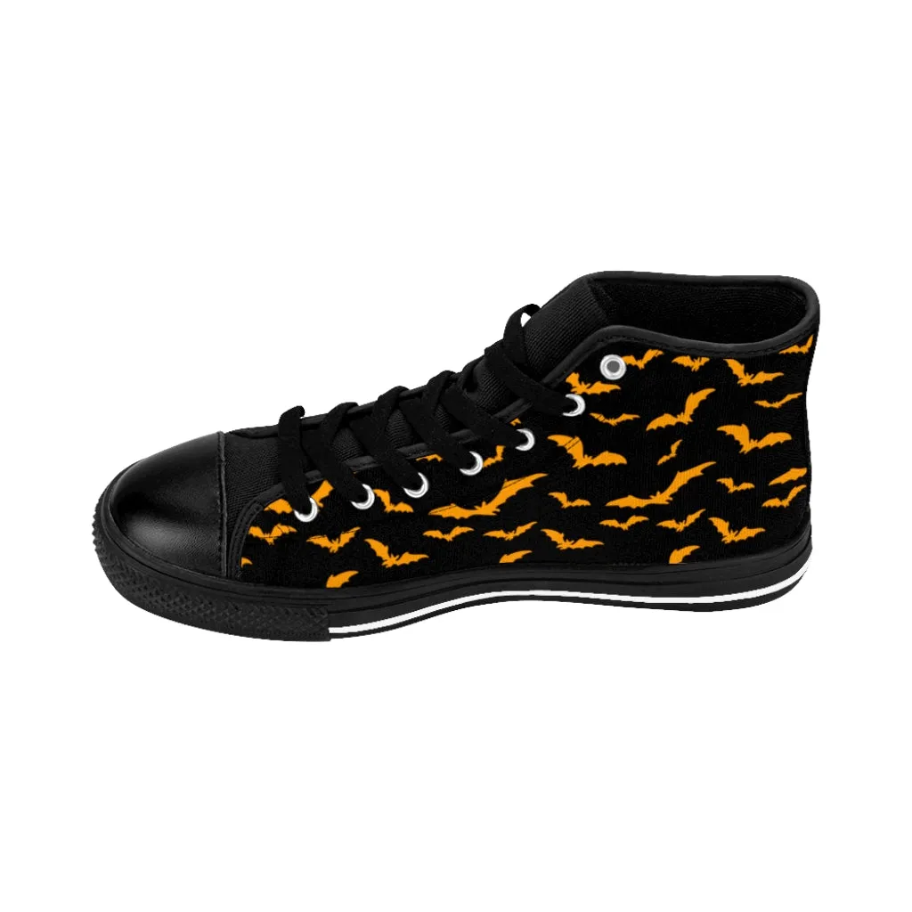 Black Men's High-top Sneakers w/ Orange Flying Bats
