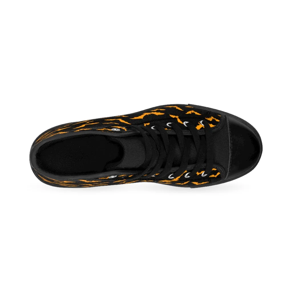 Black Men's High-top Sneakers w/ Orange Flying Bats