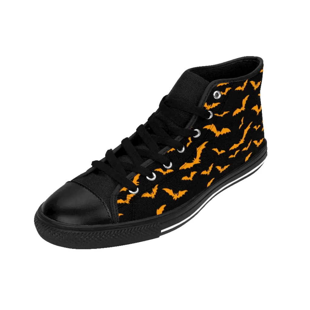 Black Men's High-top Sneakers w/ Orange Flying Bats