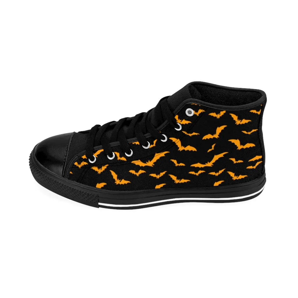 Black Men's High-top Sneakers w/ Orange Flying Bats