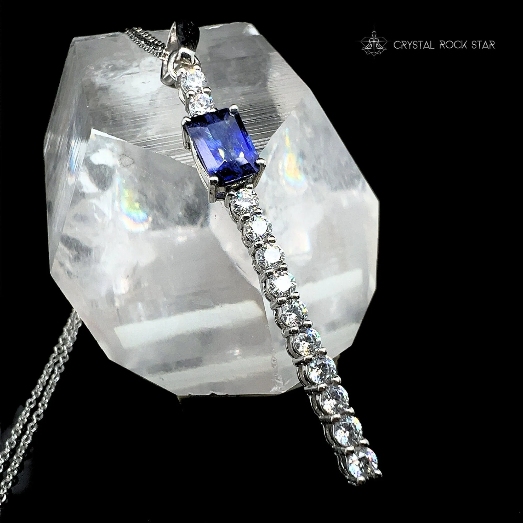 Blue Sapphire Sparkle Wand Sterling Silver Necklace