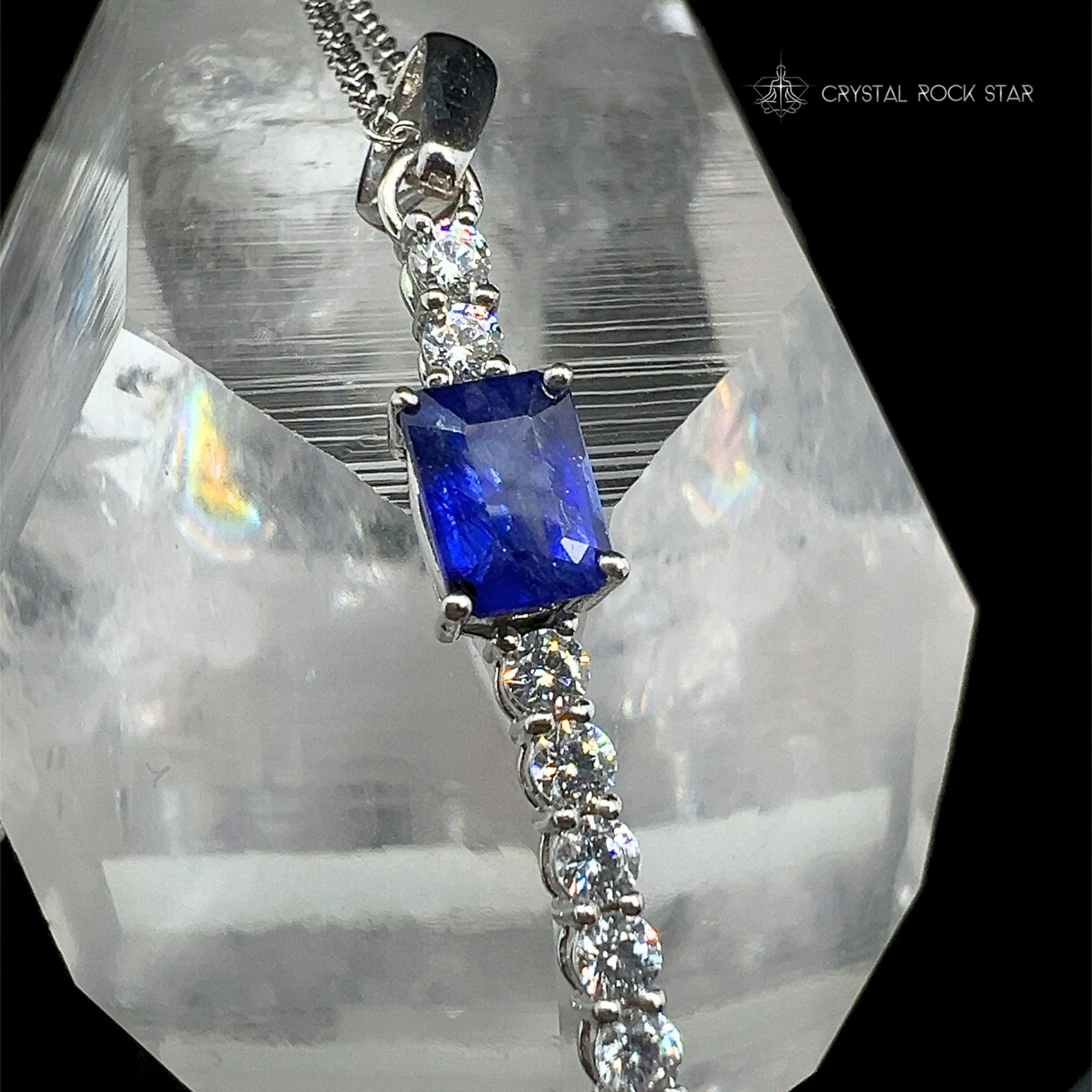 Blue Sapphire Sparkle Wand Sterling Silver Necklace