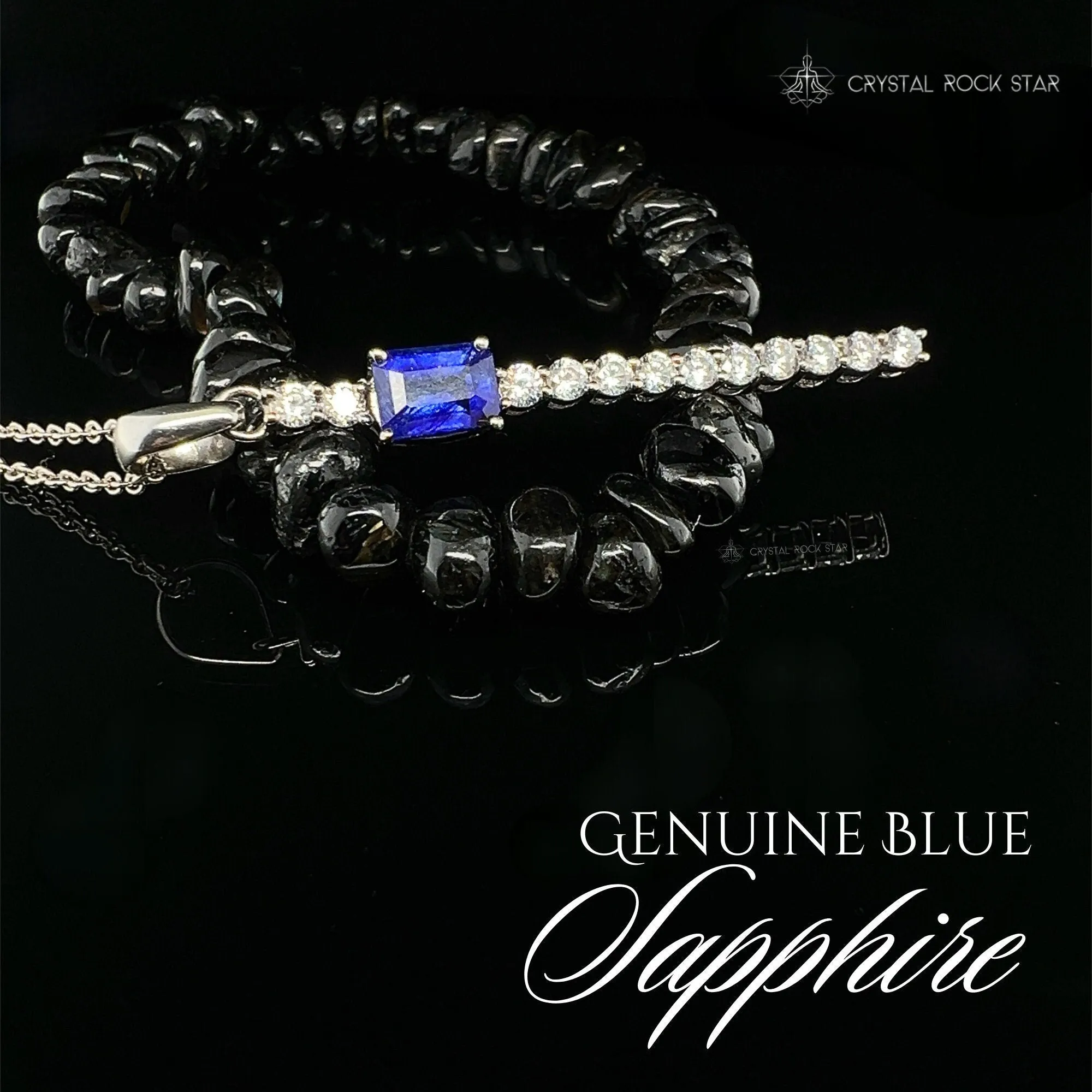 Blue Sapphire Sparkle Wand Sterling Silver Necklace