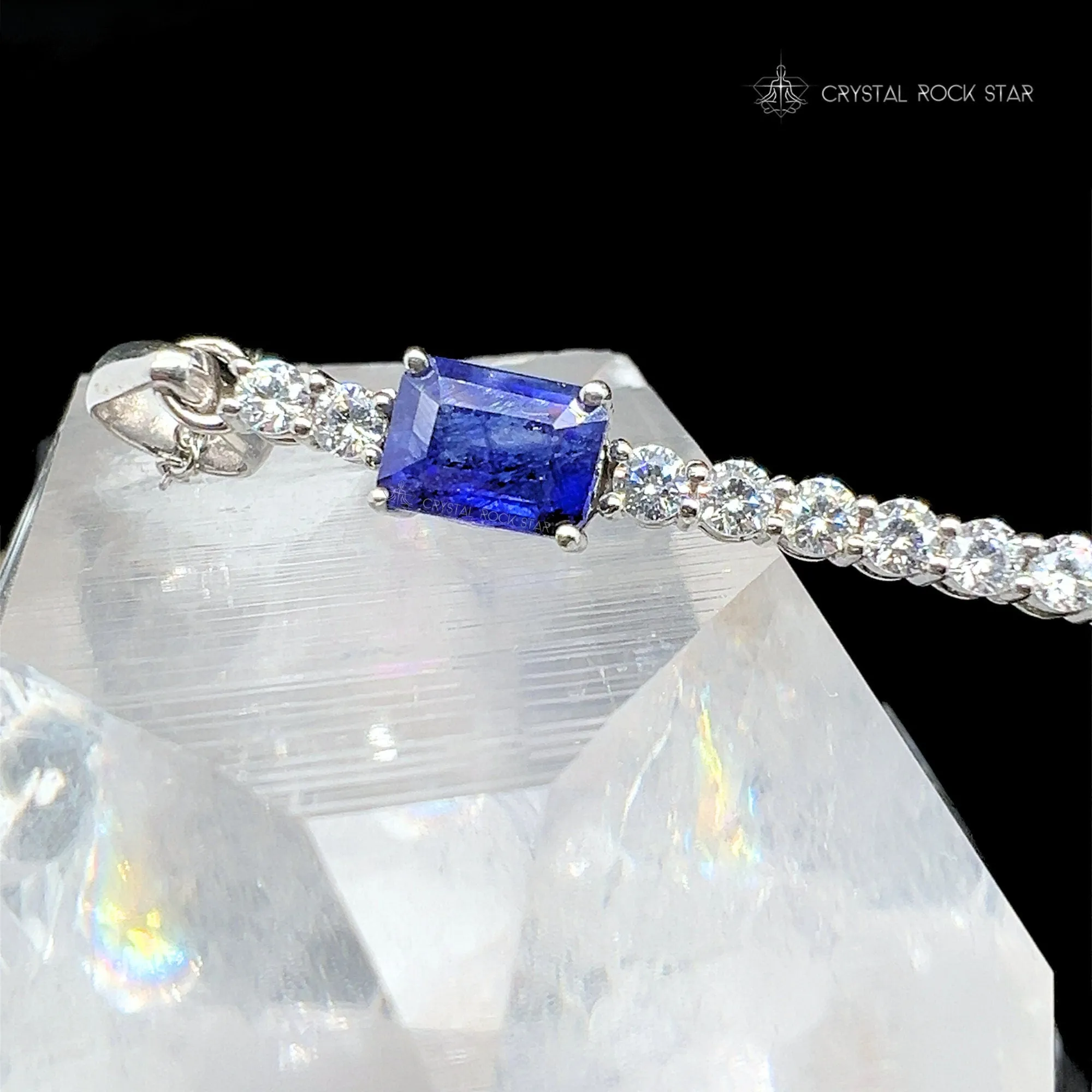 Blue Sapphire Sparkle Wand Sterling Silver Necklace