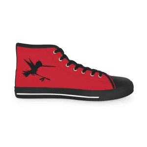 Blue White Feathers Spear Men's Red High Top Sneakers