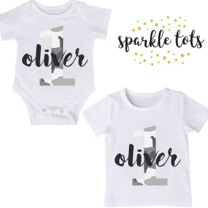 Boys Army Print Birthday Shirt