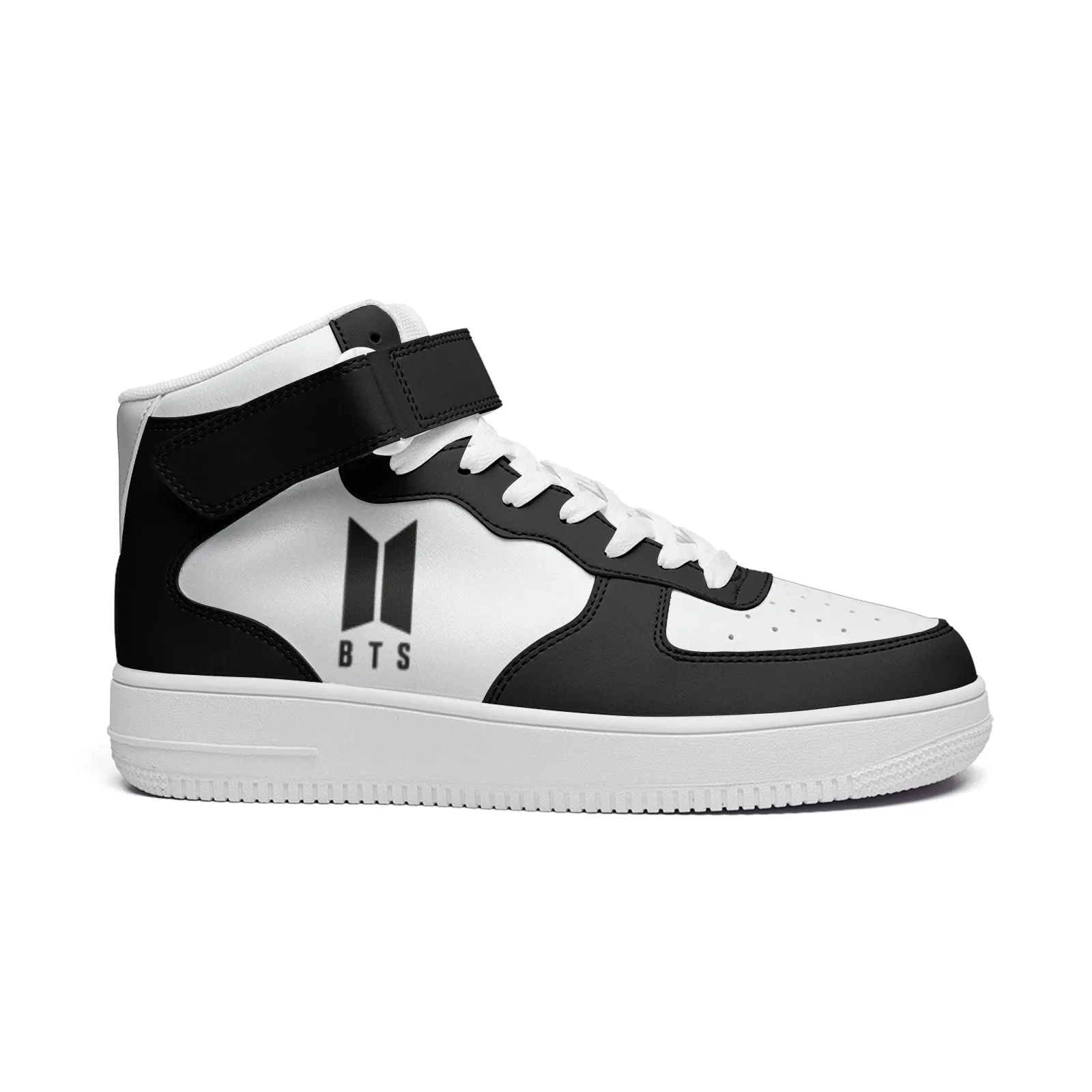 BTS Logo High Top Leather Sneakers - Black