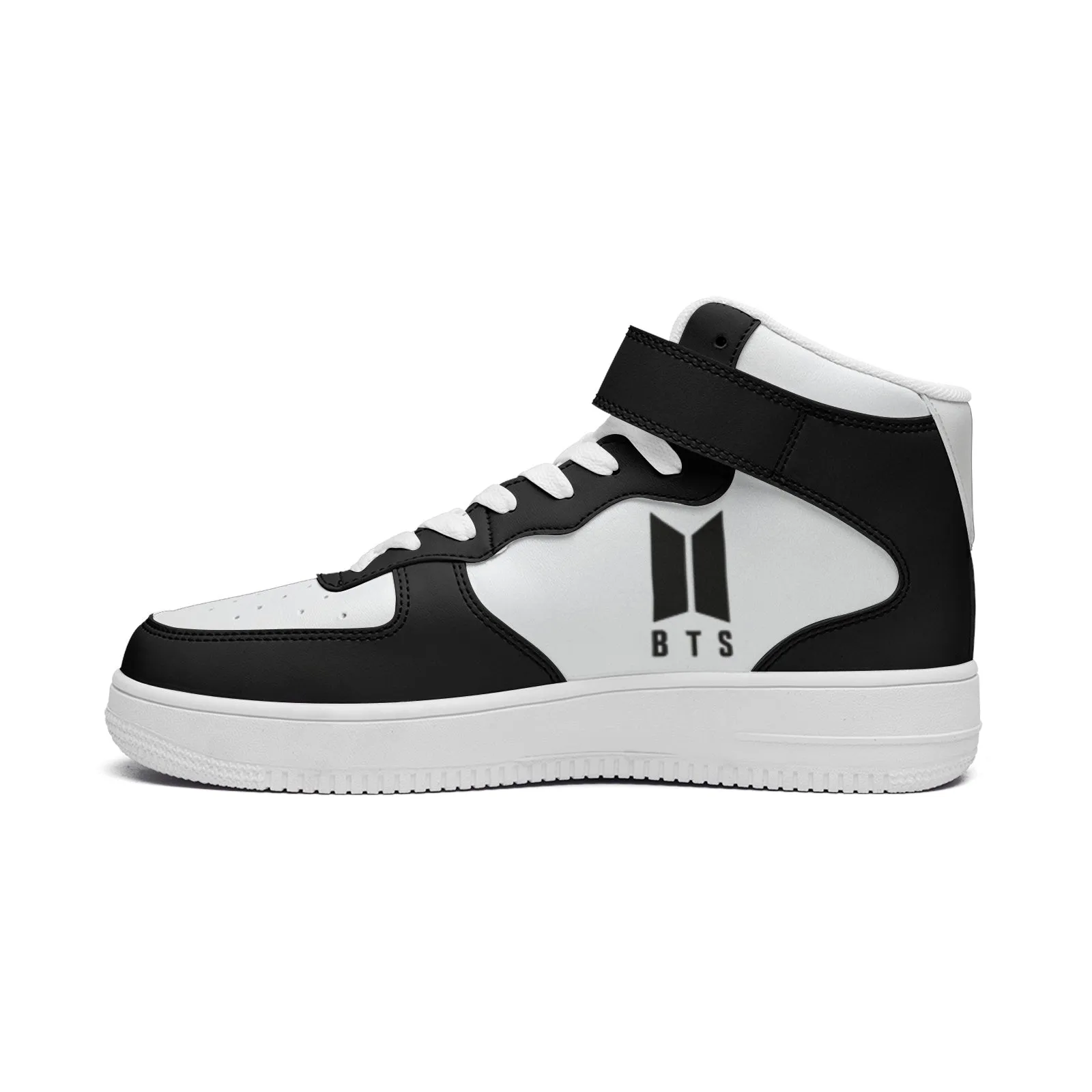 BTS Logo High Top Leather Sneakers - Black