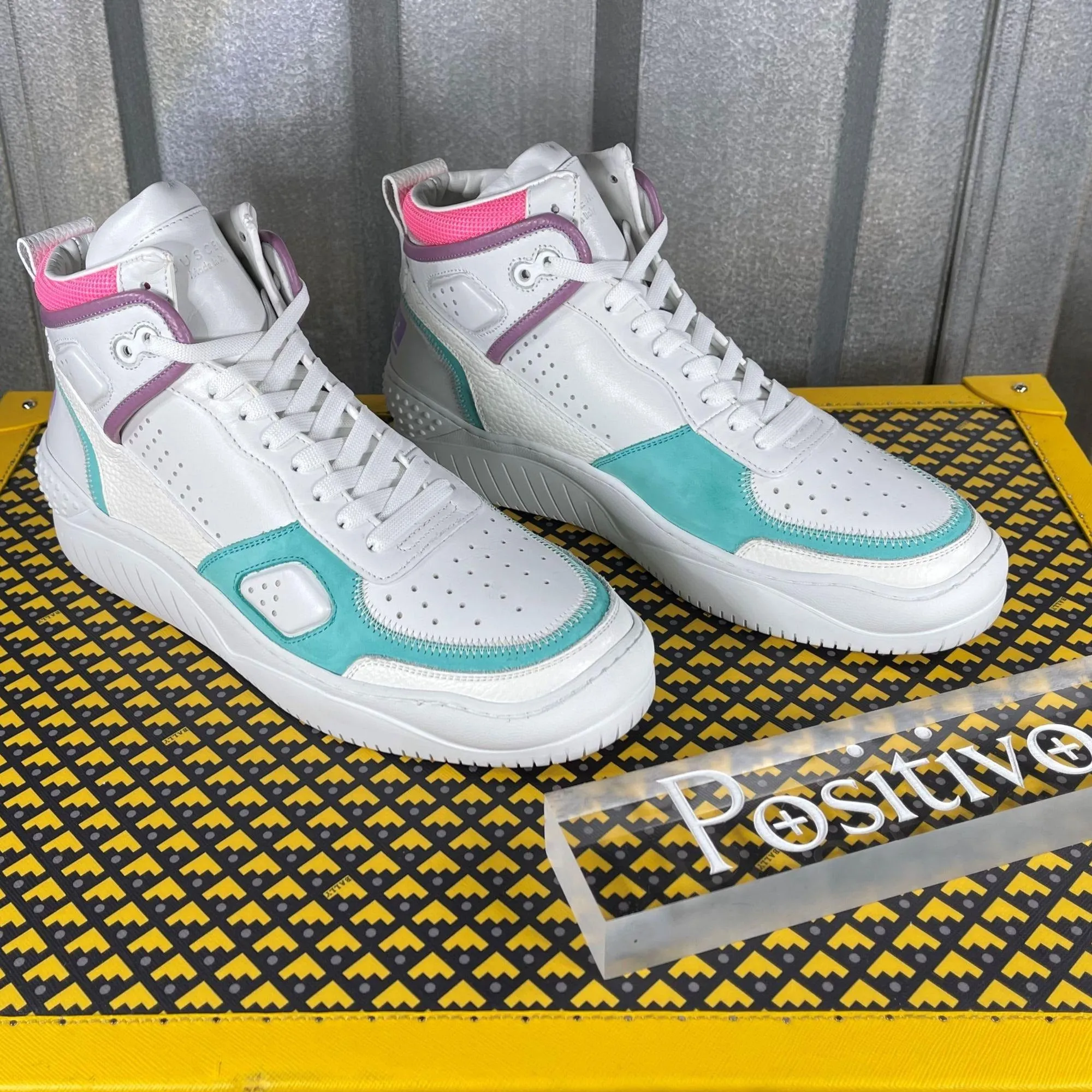 Buscemi Basket White Trio Leather High Top Sneakers
