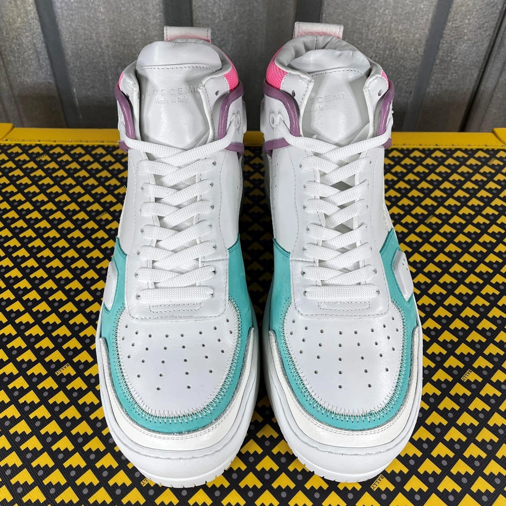 Buscemi Basket White Trio Leather High Top Sneakers