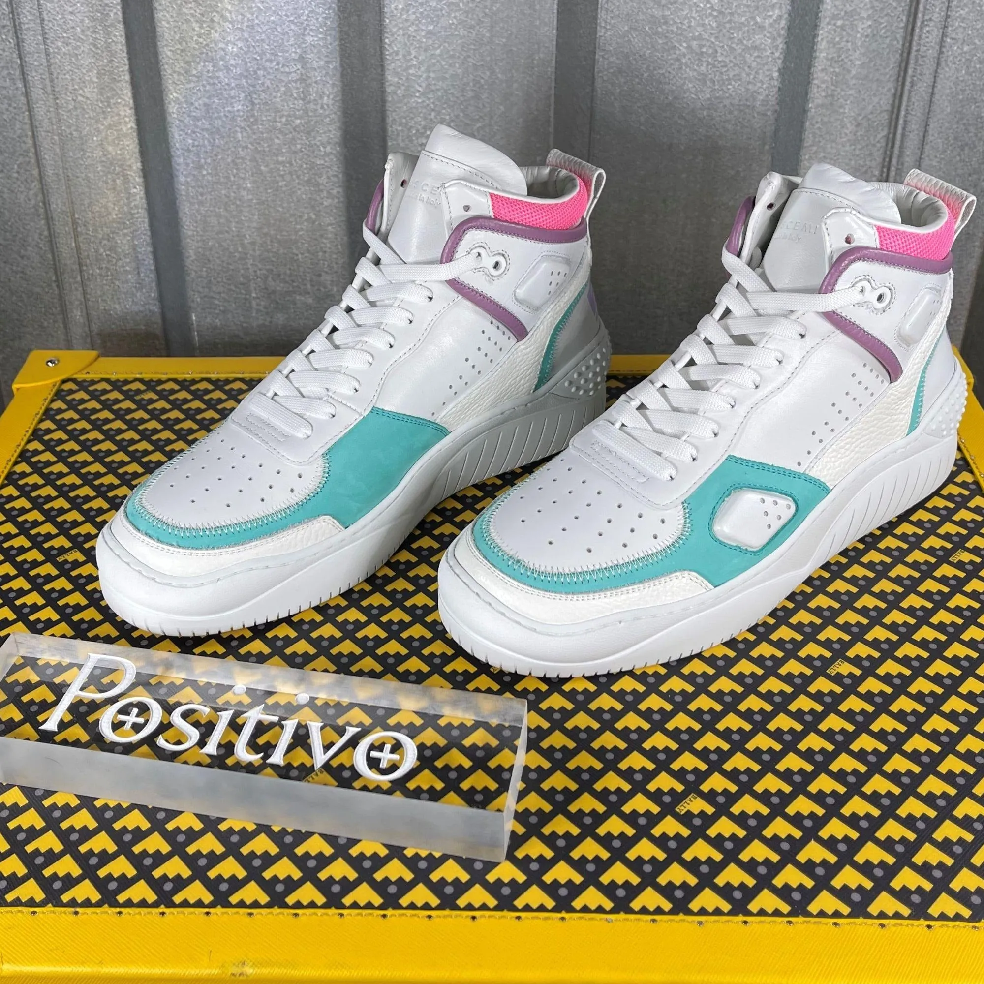 Buscemi Basket White Trio Leather High Top Sneakers