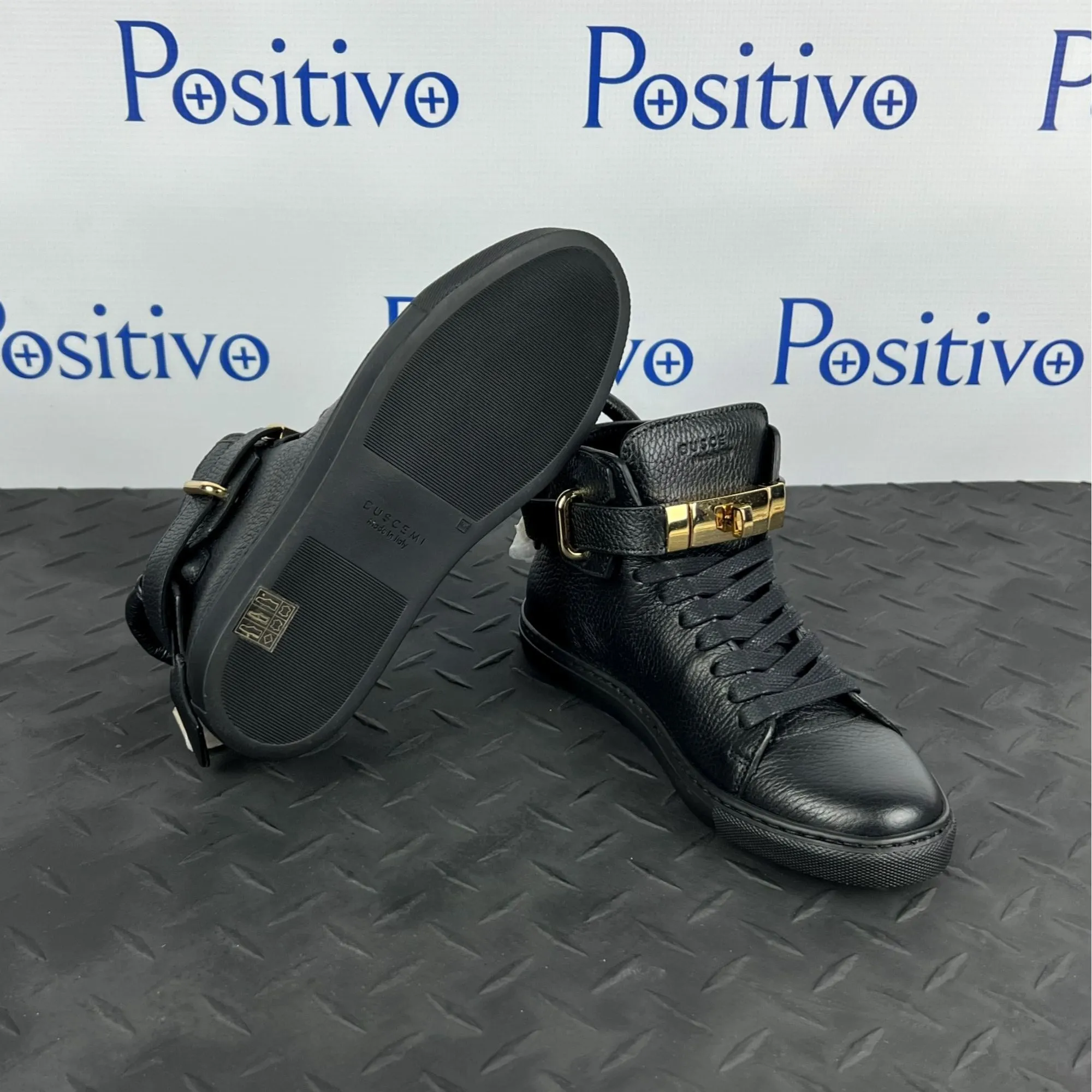 Buscemi Womens 100MM Flat Black Leather Sneakers SAMPLE