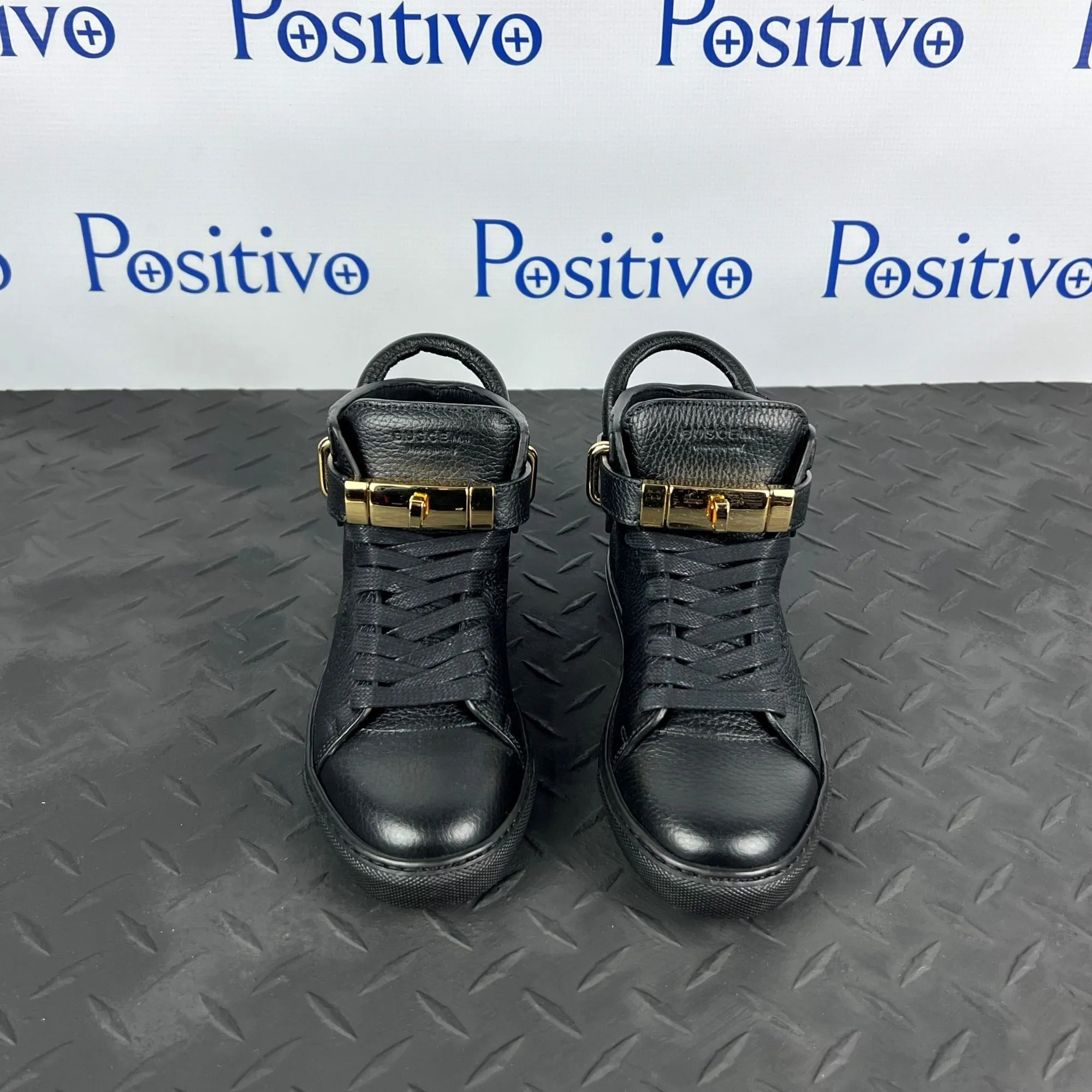 Buscemi Womens 100MM Flat Black Leather Sneakers SAMPLE